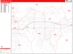 Spokane Valley Wall Map Zip Code Red Line Style 2024
